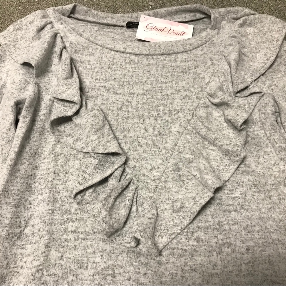 Heather grey chevron ruffle sweater - Picture 5 of 7
